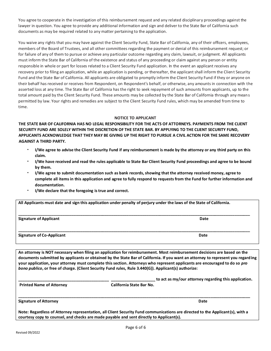 Application for Reimbursement - Client Security Fund - California, Page 6