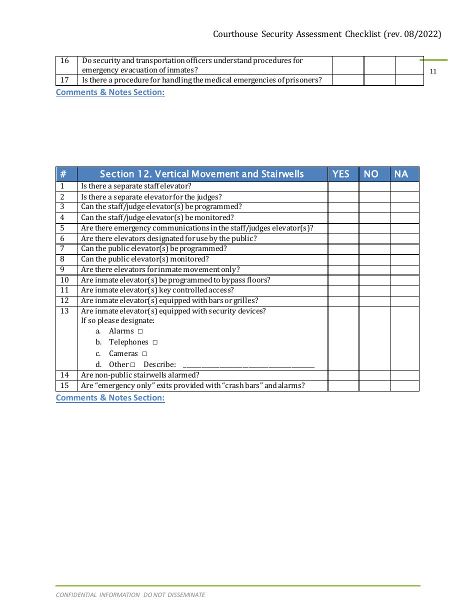 Courthouse Security Assessment Checklist - Arizona, Page 12