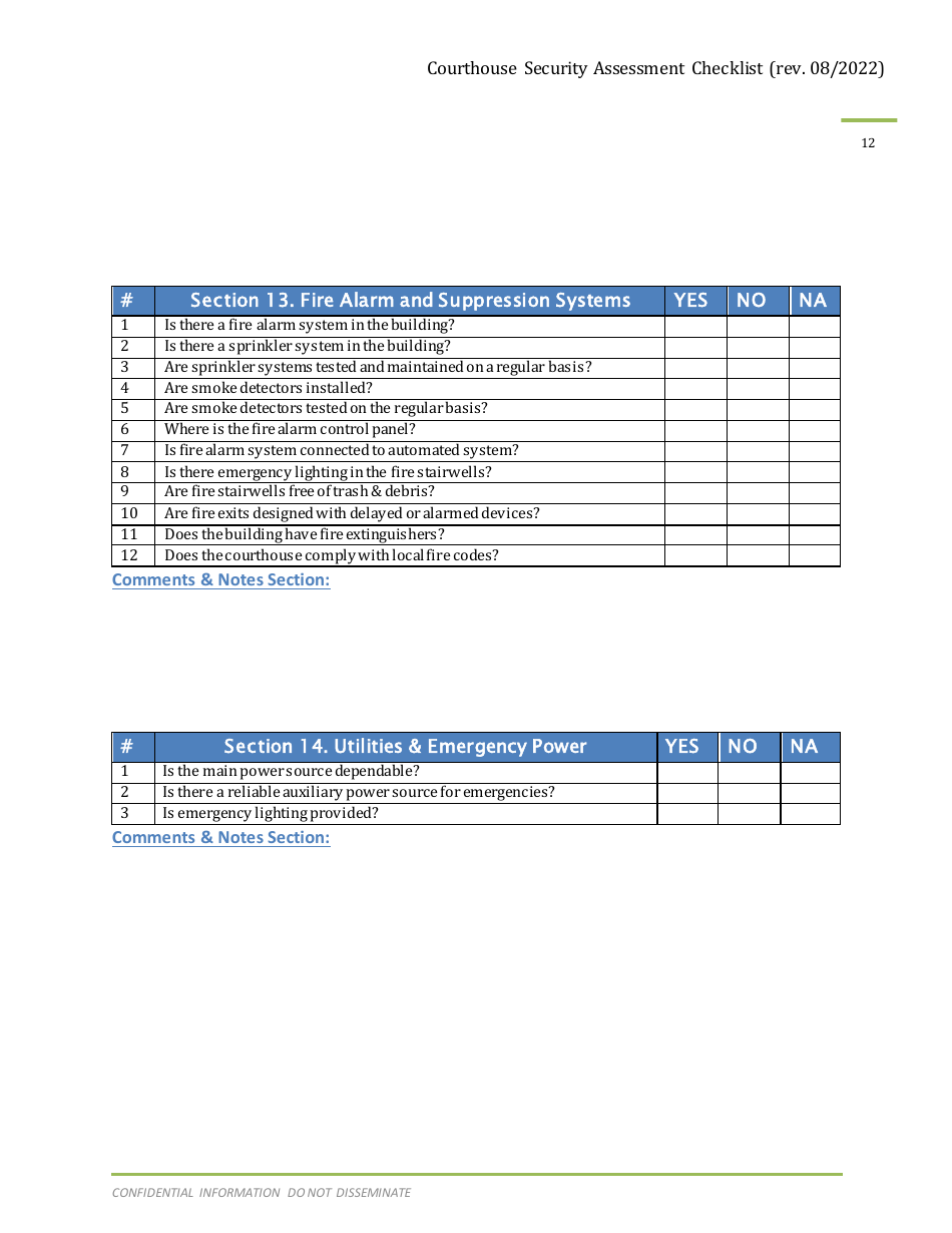 Courthouse Security Assessment Checklist - Arizona, Page 13