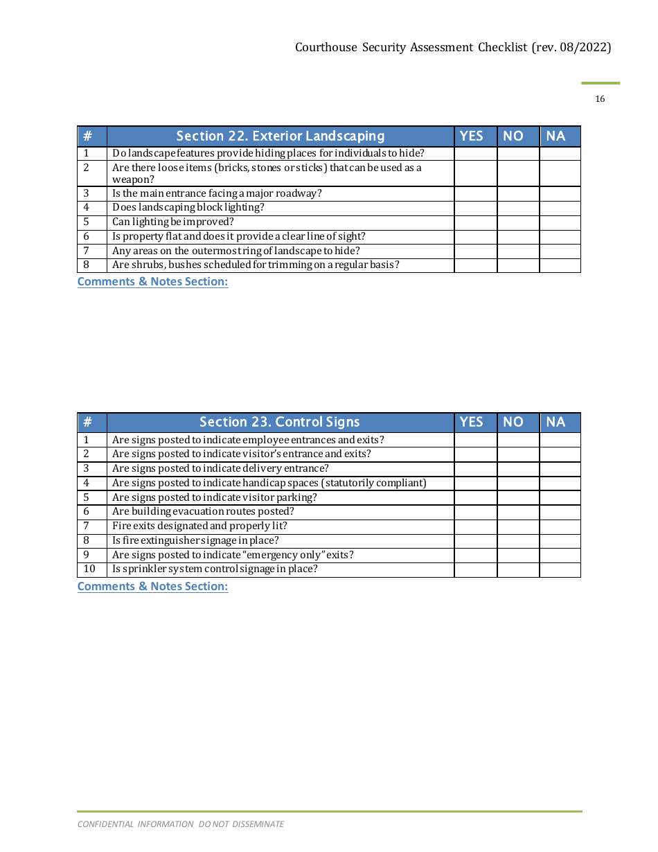 Courthouse Security Assessment Checklist - Arizona, Page 17