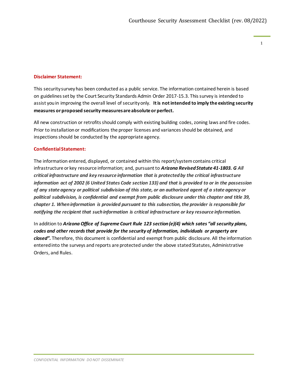 Courthouse Security Assessment Checklist - Arizona, Page 2