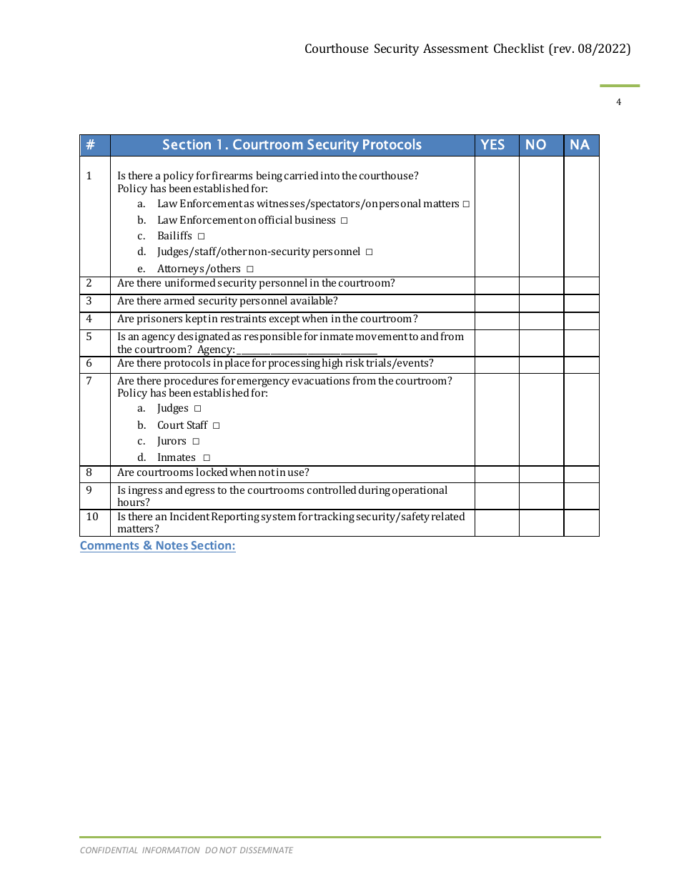 Courthouse Security Assessment Checklist - Arizona, Page 5