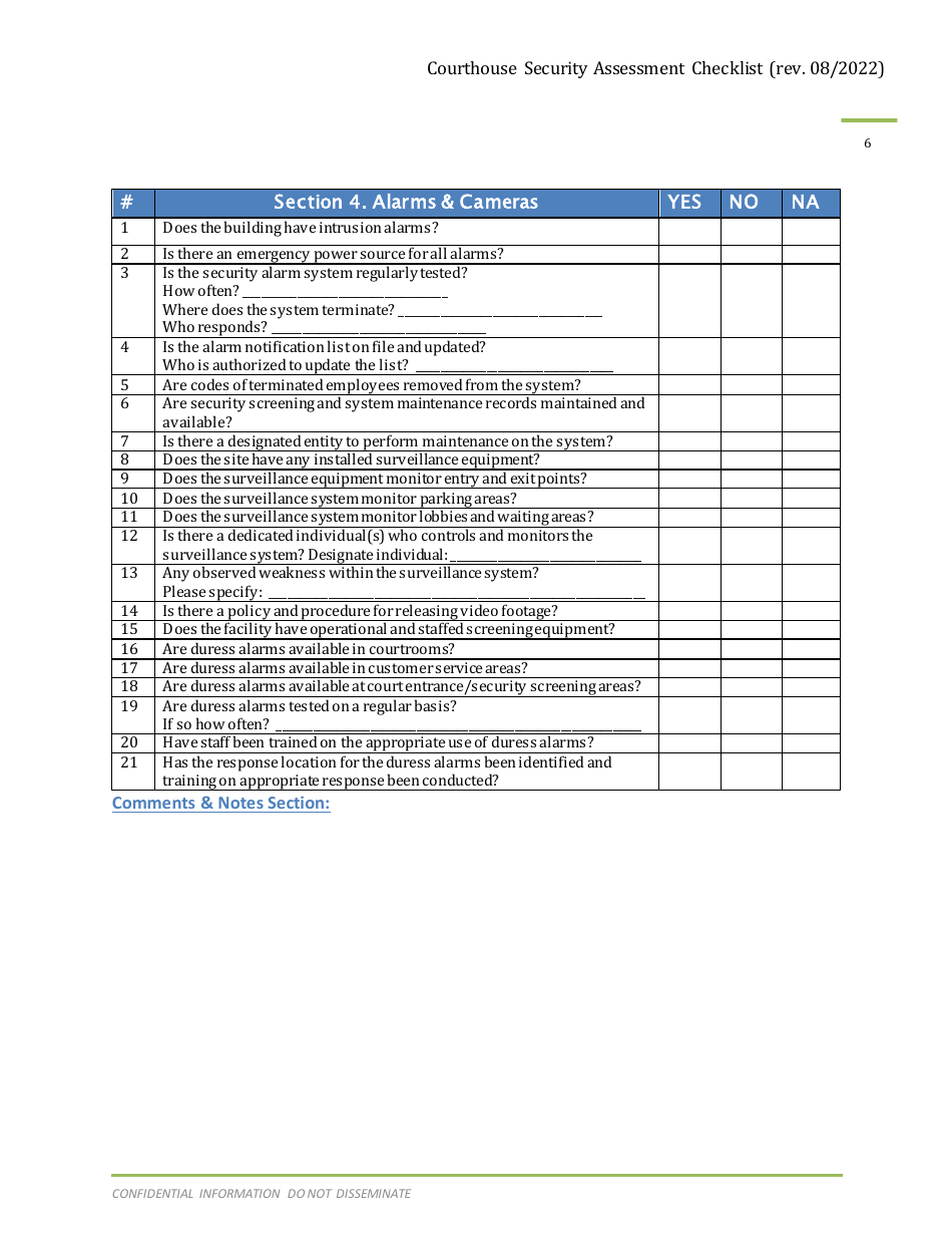 Courthouse Security Assessment Checklist - Arizona, Page 7