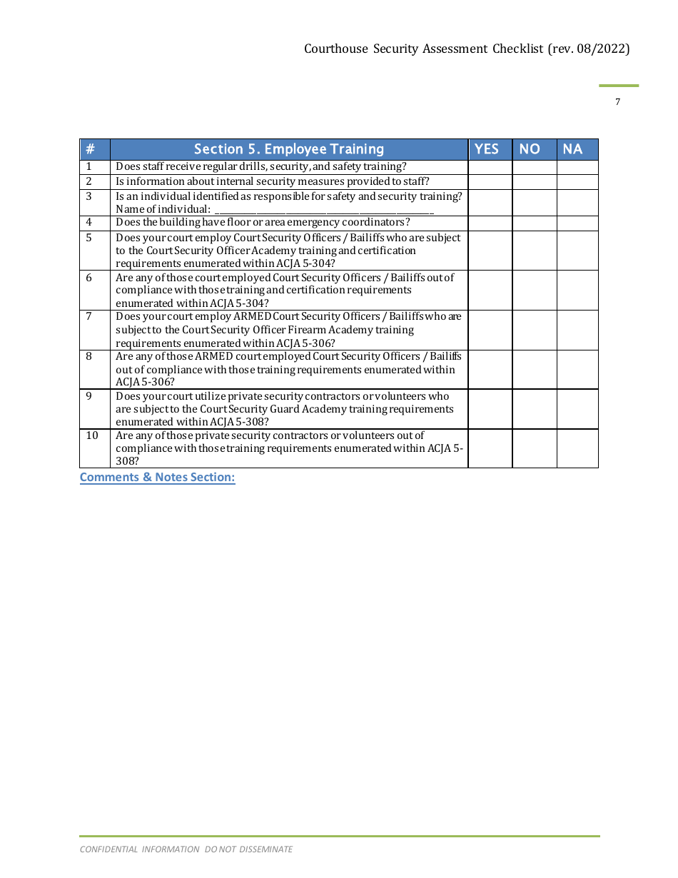 Courthouse Security Assessment Checklist - Arizona, Page 8