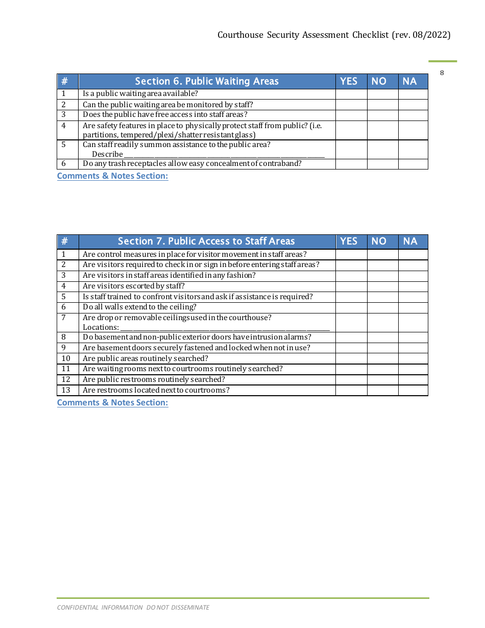 Courthouse Security Assessment Checklist - Arizona, Page 9