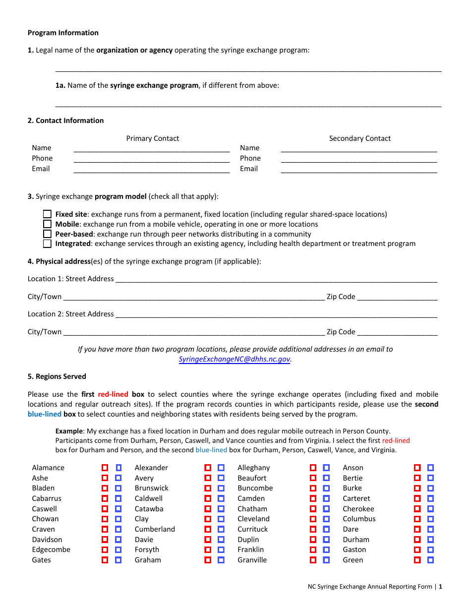 Annual Reporting Form - North Carolina Safer Syringe Initiative - North Carolina, Page 2
