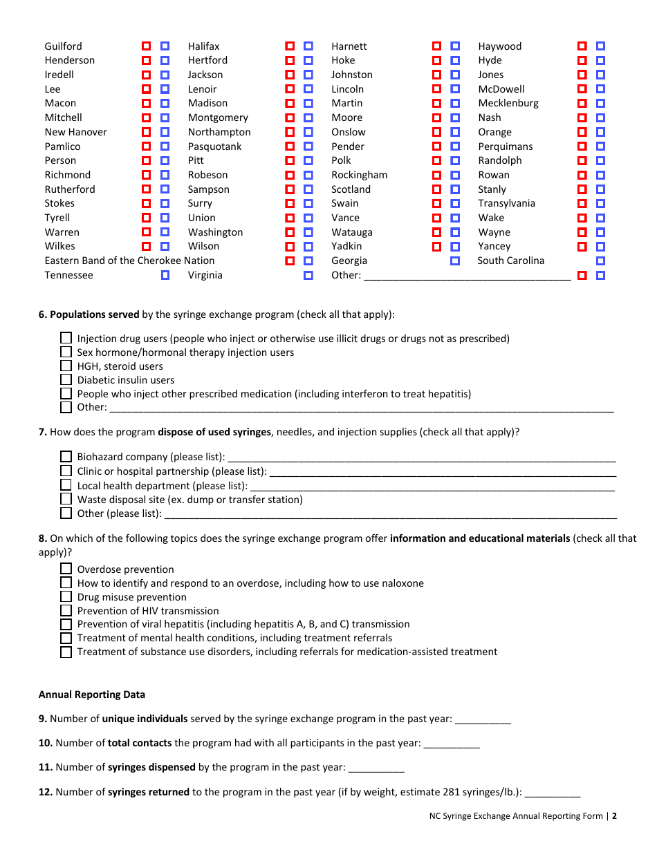 Annual Reporting Form - North Carolina Safer Syringe Initiative - North Carolina, Page 3