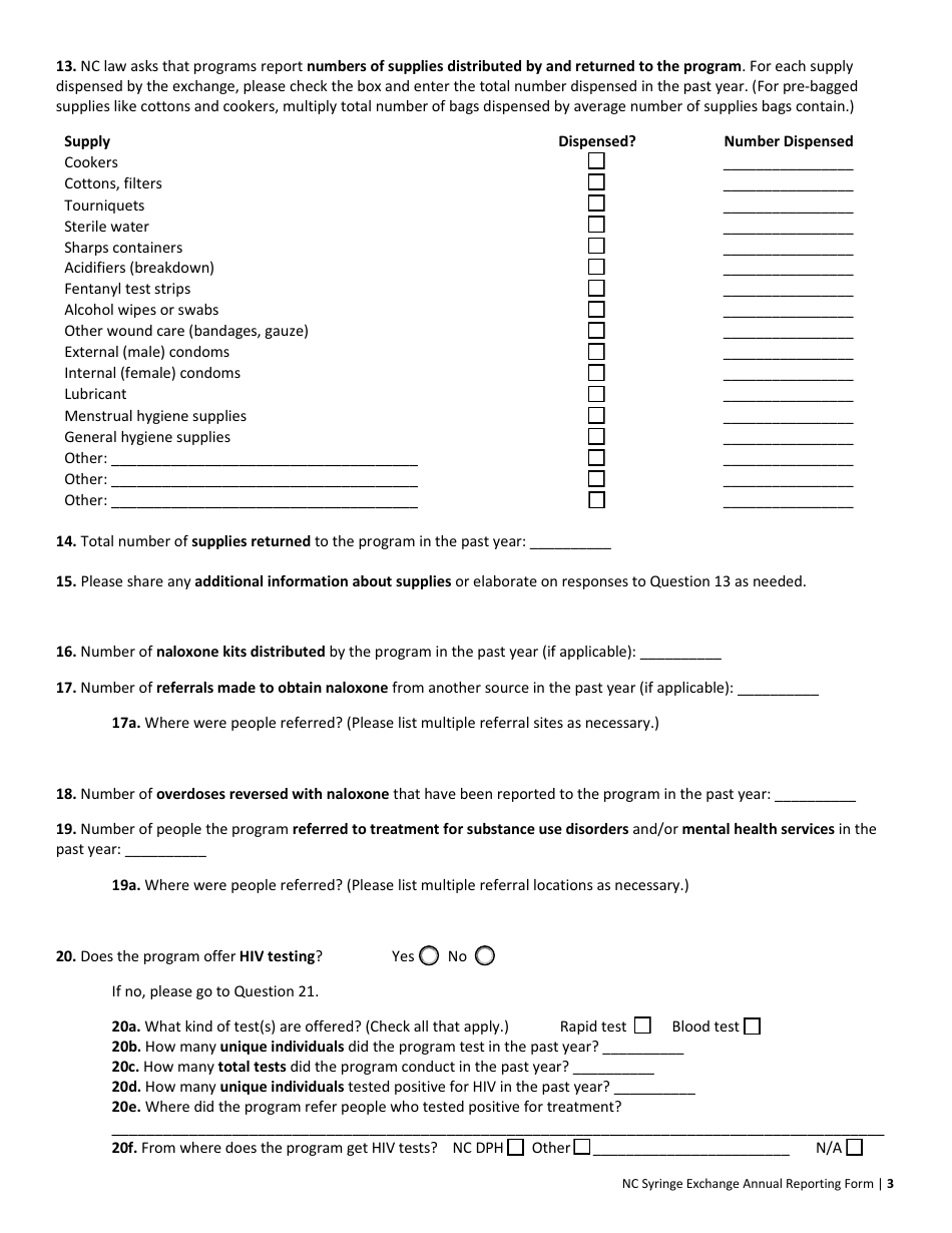 Annual Reporting Form - North Carolina Safer Syringe Initiative - North Carolina, Page 4