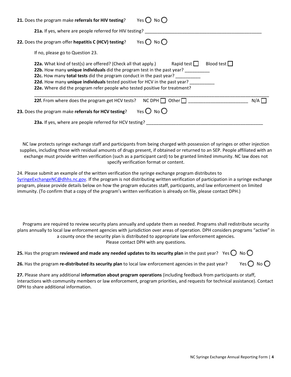 Annual Reporting Form - North Carolina Safer Syringe Initiative - North Carolina, Page 5