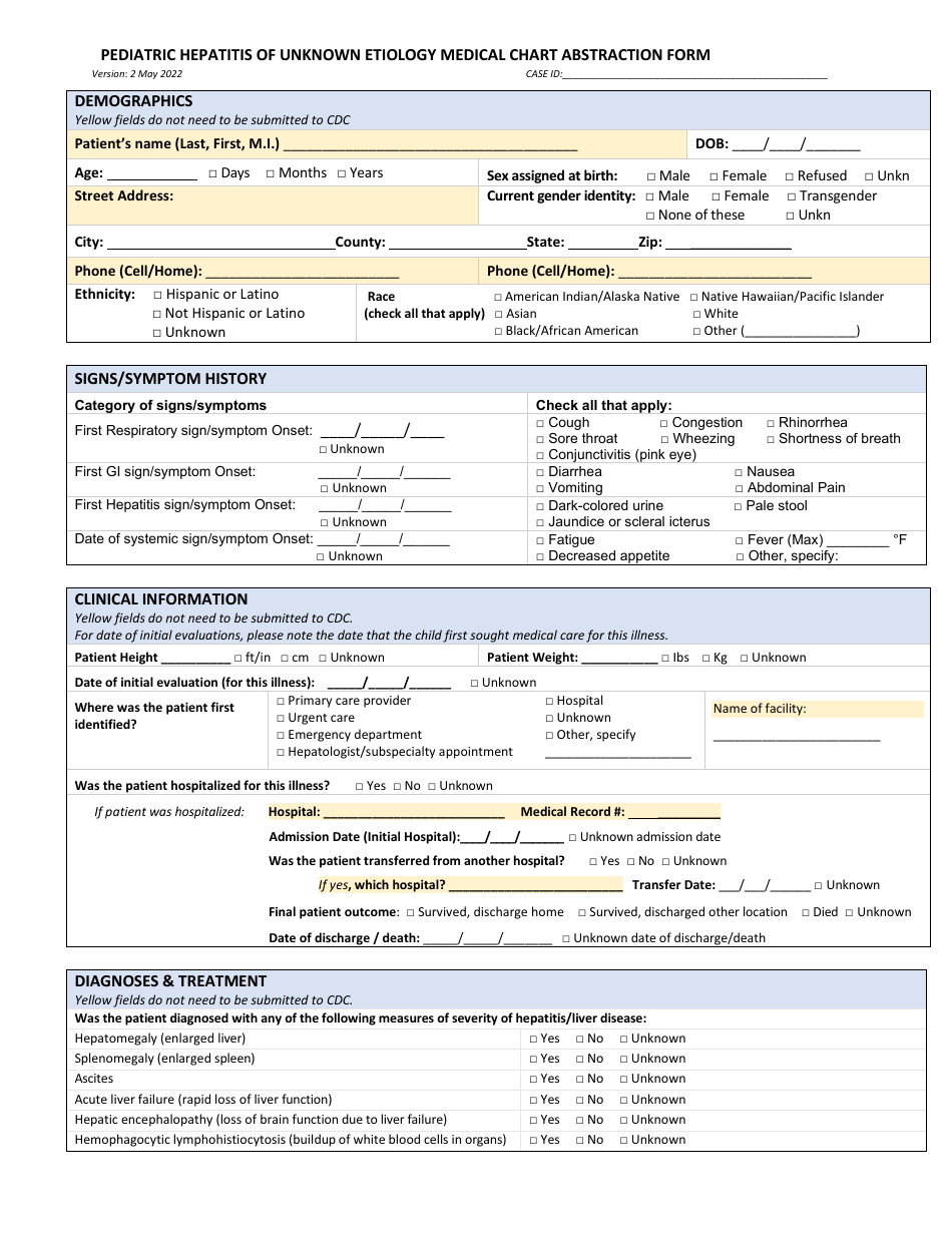 Illinois Pediatric Hepatitis of Unknown Etiology Medical Chart ...