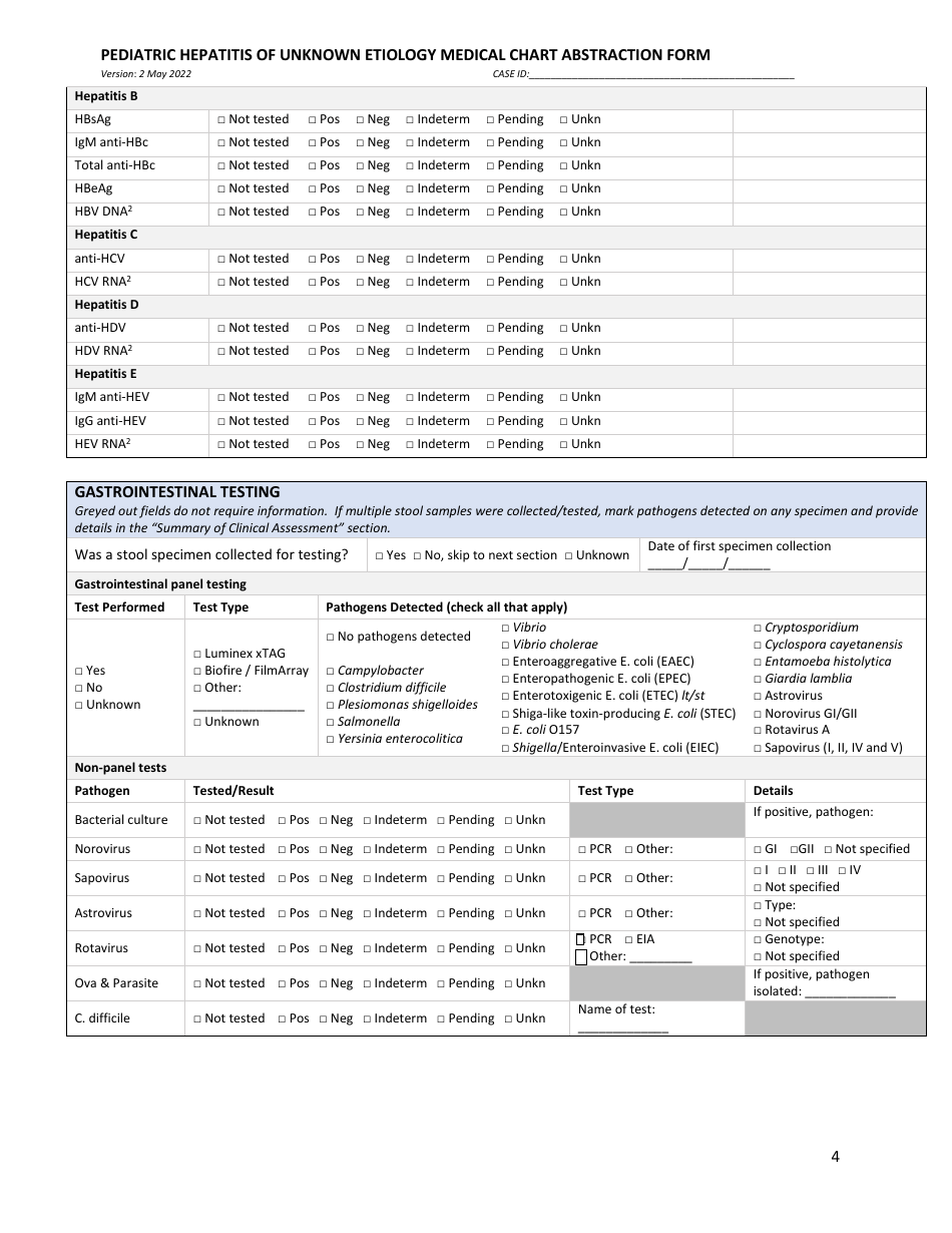 Illinois Pediatric Hepatitis of Unknown Etiology Medical Chart