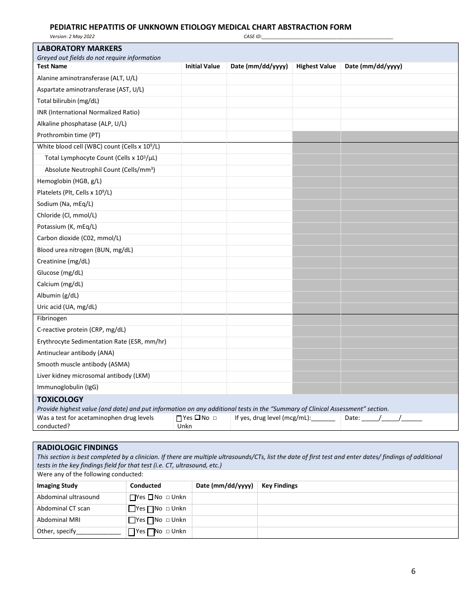 Pediatric Hepatitis of Unknown Etiology Medical Chart Abstraction Form - Illinois, Page 6