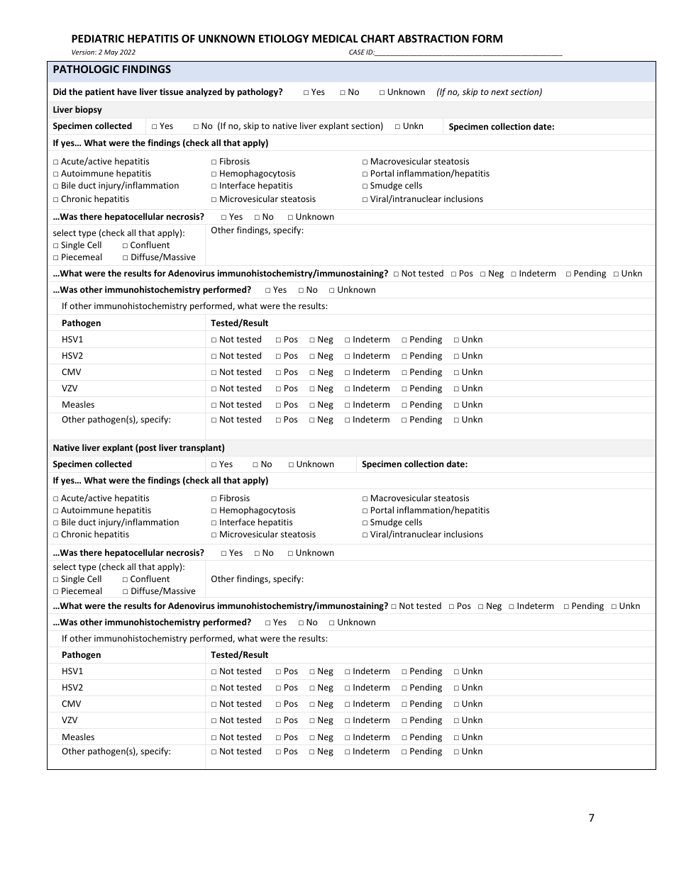 Pediatric Hepatitis of Unknown Etiology Medical Chart Abstraction Form - Illinois, Page 7