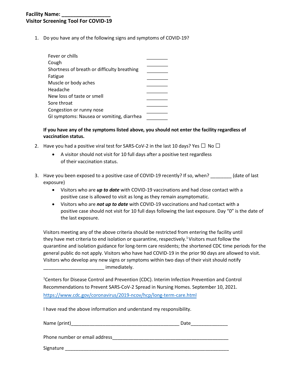 Visitor Screening Tool for Covid-19 - Illinois, Page 1