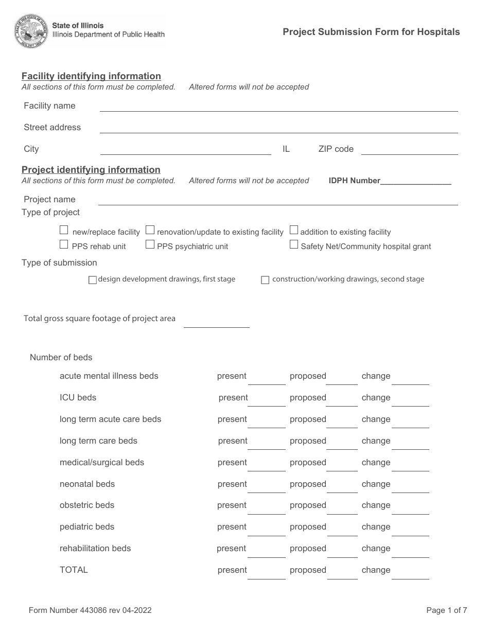 Form 443086 Project Submission Form for Hospitals - Illinois, Page 1