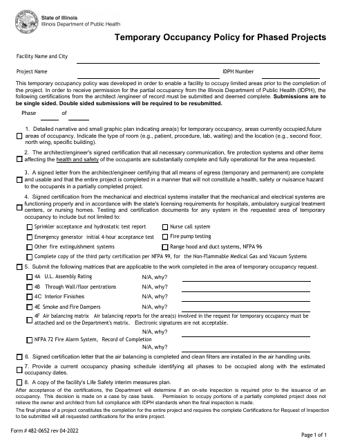 Form 482-0652  Printable Pdf