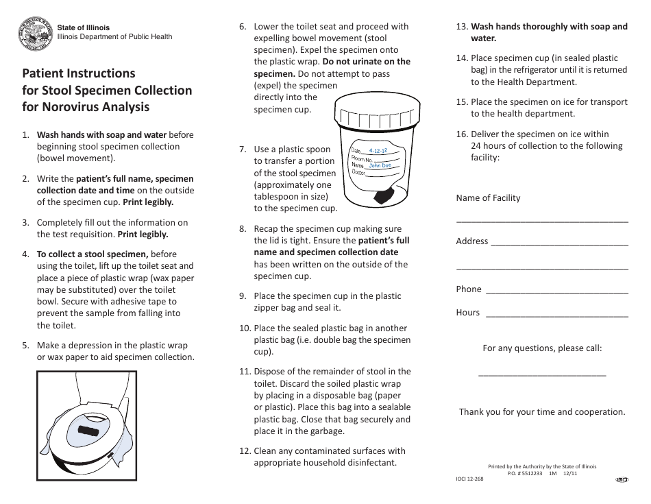 Patient Instructions for Stool Specimen Collection for Norovirus Analysis - Illinois, Page 1