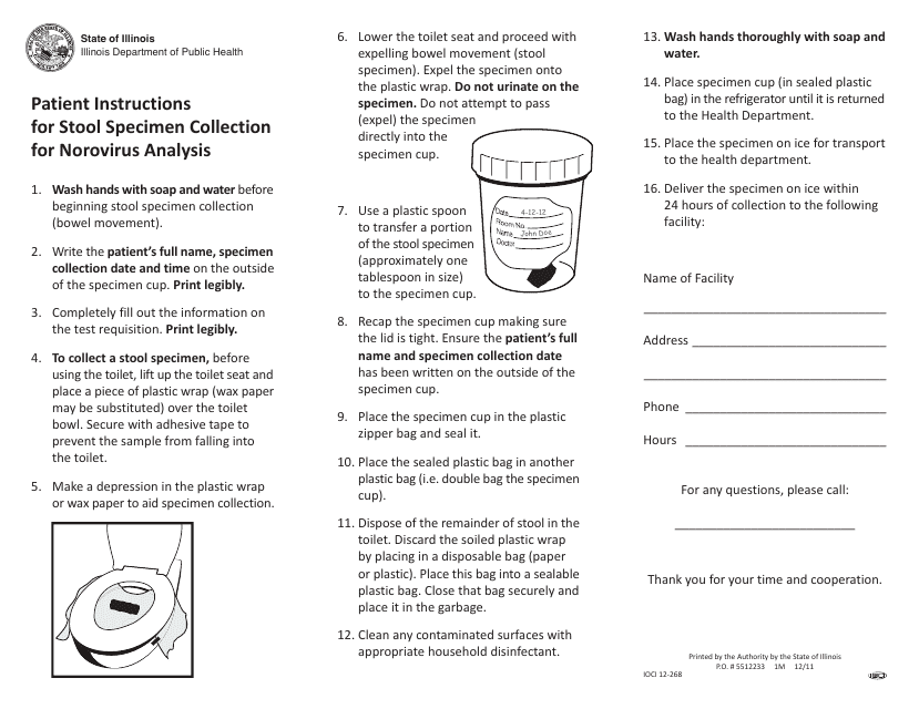 Patient Instructions for Stool Specimen Collection for Norovirus Analysis - Illinois