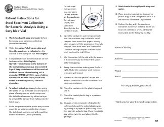 Document preview: Patient Instructions for Stool Specimen Collection for Bacterial Analysis Using a Cary Blair Vial - Illinois