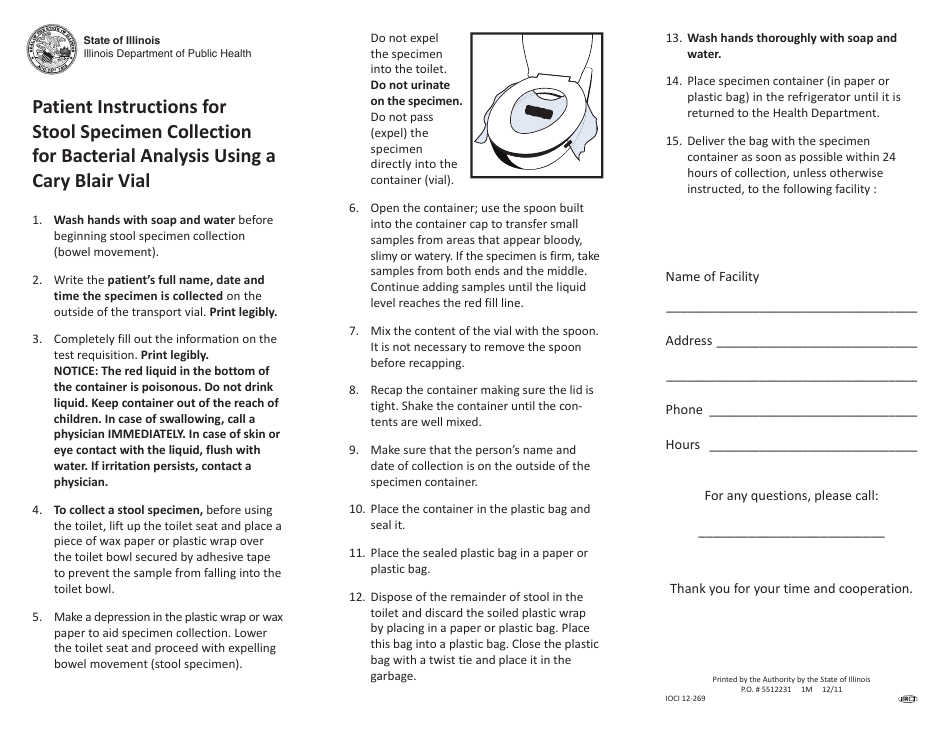 Illinois Patient Instructions for Stool Specimen Collection for Bacterial Analysis Using a Cary