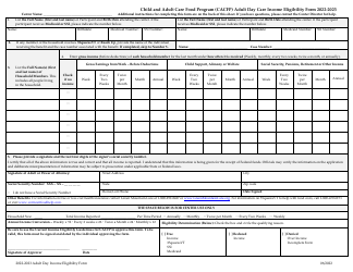 Adult Day Care Income Eligibility Form - Child and Adult Care Food Program (CACFP) - Vermont