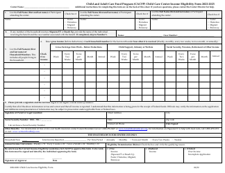 Child Care Center Income Eligibility Form - Child and Adult Care Food Program (CACFP) - Vermont