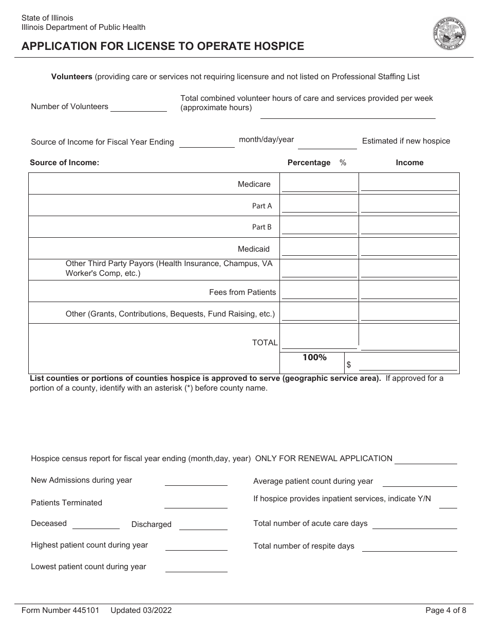 Form 445101 Application for License to Operate Hospice - Illinois, Page 4
