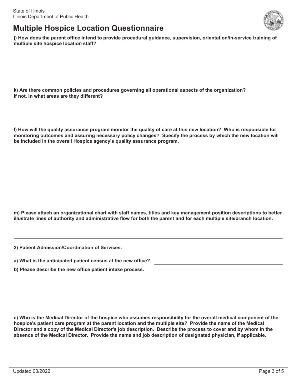 Multiple Hospice Location Questionnaire - Illinois, Page 3