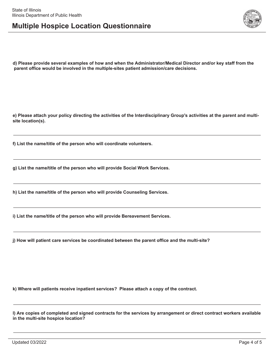 Multiple Hospice Location Questionnaire - Illinois, Page 4