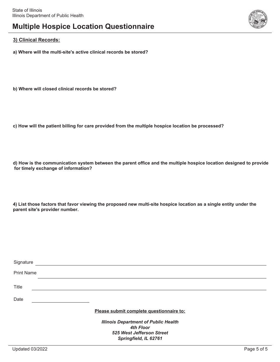 Multiple Hospice Location Questionnaire - Illinois, Page 5
