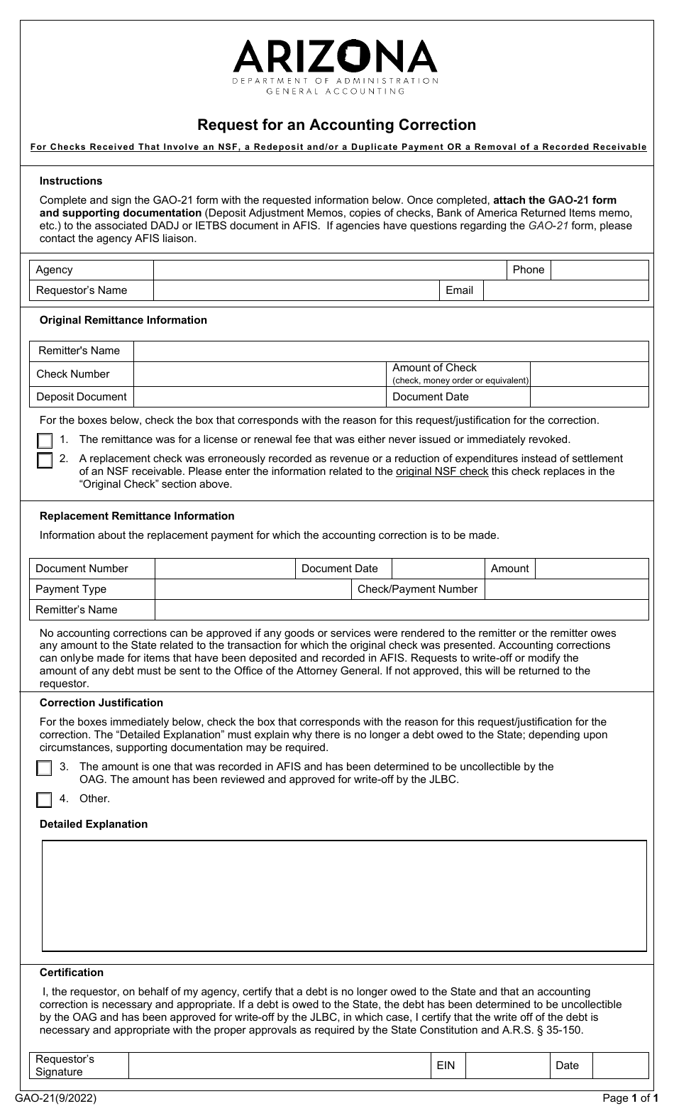 Form GAO-21 Download Fillable PDF or Fill Online Request for an ...