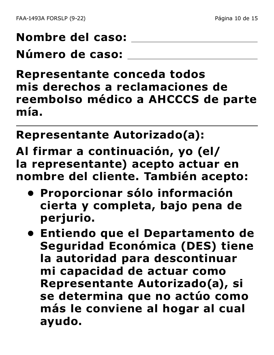 Formulario FAA-1493A-SLP Solicitud De Representante Autorizado(A) - Letra Grande - Arizona (Spanish), Page 10