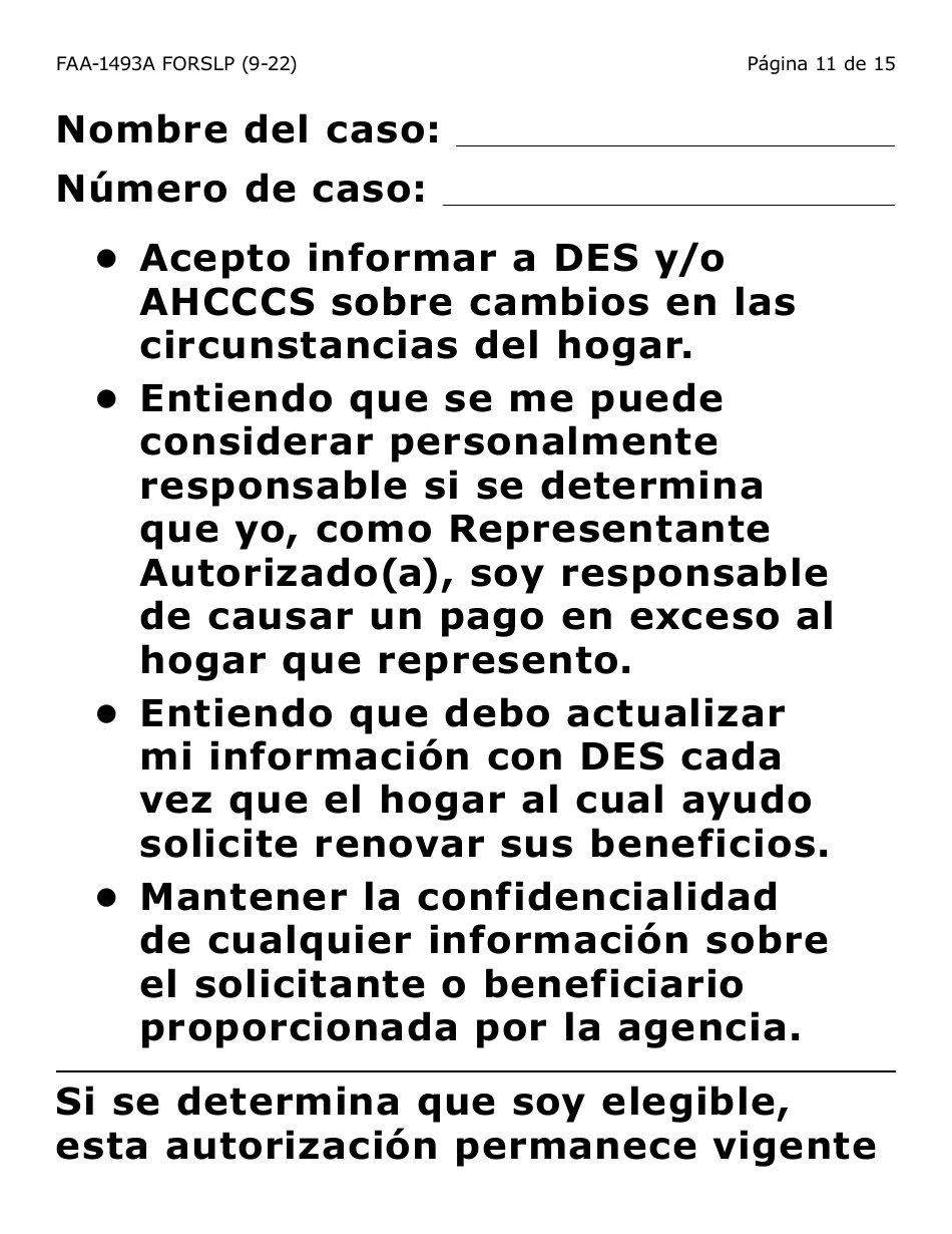 Formulario FAA-1493A-SLP Solicitud De Representante Autorizado(A) - Letra Grande - Arizona (Spanish), Page 11
