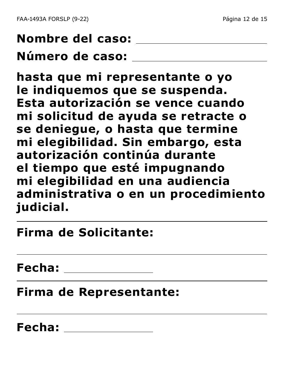 Formulario FAA-1493A-SLP Solicitud De Representante Autorizado(A) - Letra Grande - Arizona (Spanish), Page 12