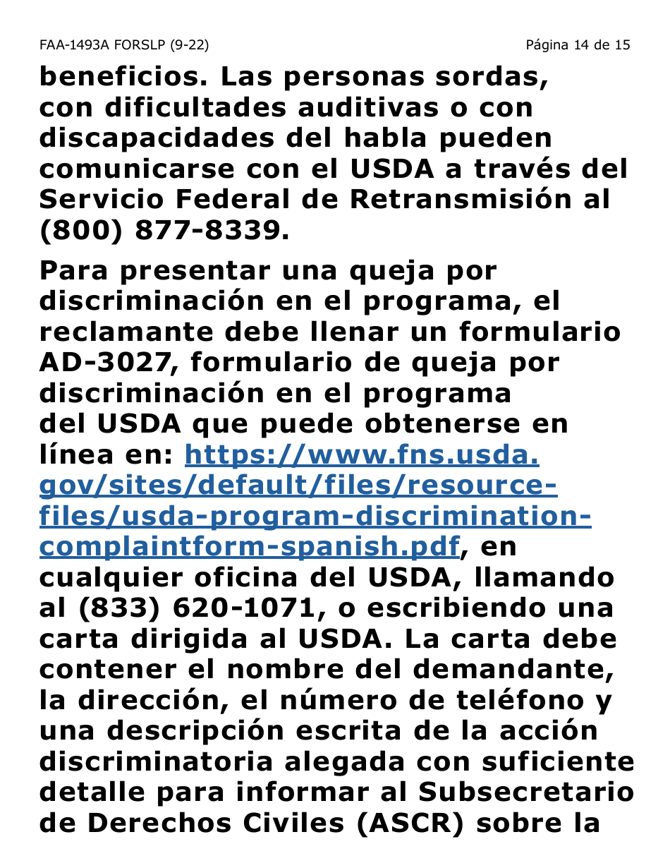Formulario FAA-1493A-SLP Solicitud De Representante Autorizado(A) - Letra Grande - Arizona (Spanish), Page 14