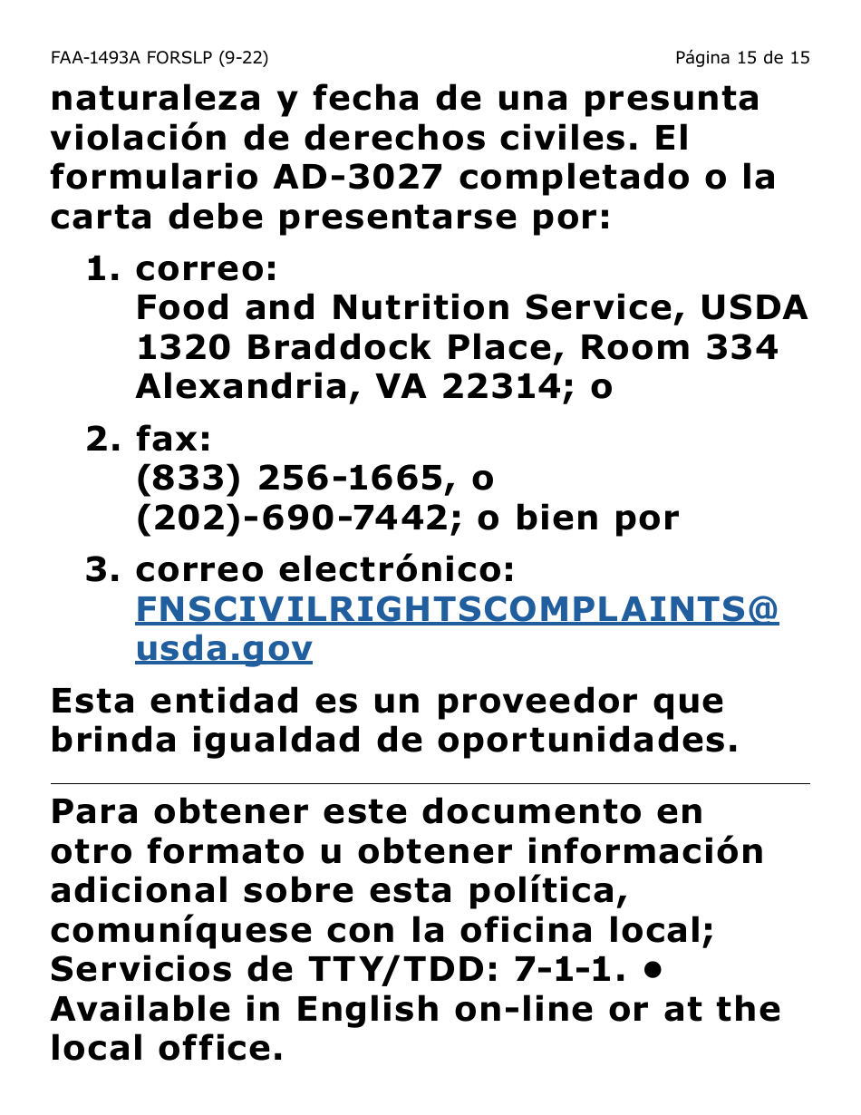 Formulario FAA-1493A-SLP Solicitud De Representante Autorizado(A) - Letra Grande - Arizona (Spanish), Page 15