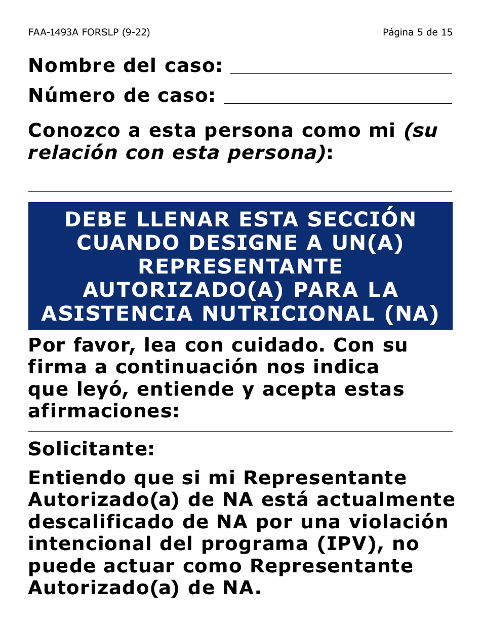Formulario FAA-1493A-SLP Solicitud De Representante Autorizado(A) - Letra Grande - Arizona (Spanish), Page 5