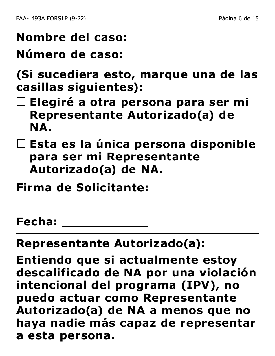 Formulario FAA-1493A-SLP Solicitud De Representante Autorizado(A) - Letra Grande - Arizona (Spanish), Page 6