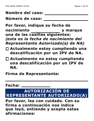 Formulario FAA-1493A-SLP Solicitud De Representante Autorizado(A) - Letra Grande - Arizona (Spanish), Page 7