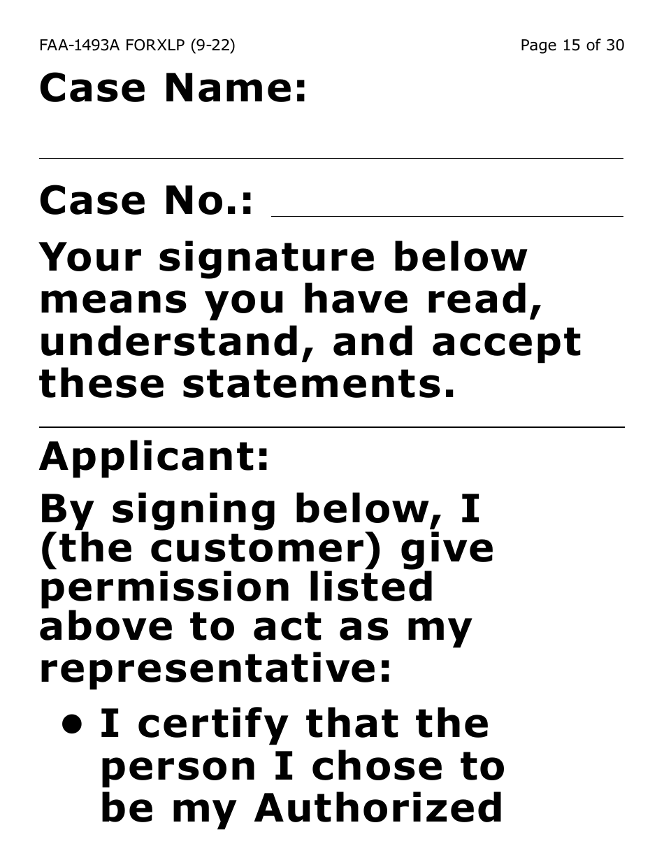 Form FAA-1493A-XLP Authorized Representative Request - Extra Large Print - Arizona, Page 15
