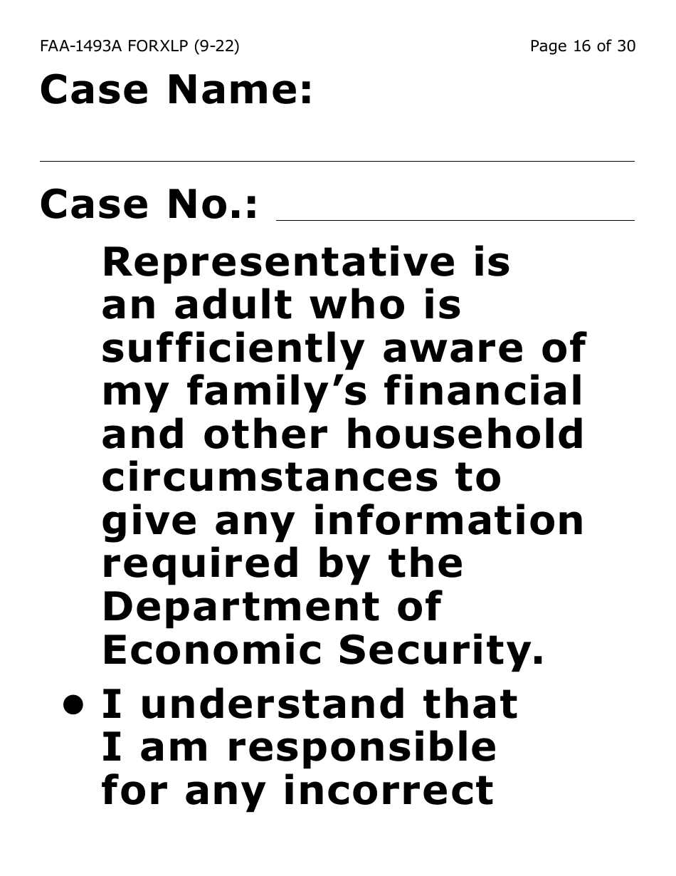 Form FAA-1493A-XLP Authorized Representative Request - Extra Large Print - Arizona, Page 16