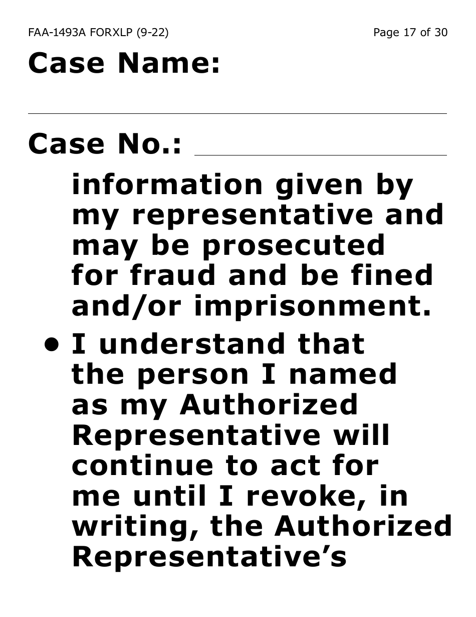 Form FAA-1493A-XLP Authorized Representative Request - Extra Large Print - Arizona, Page 17