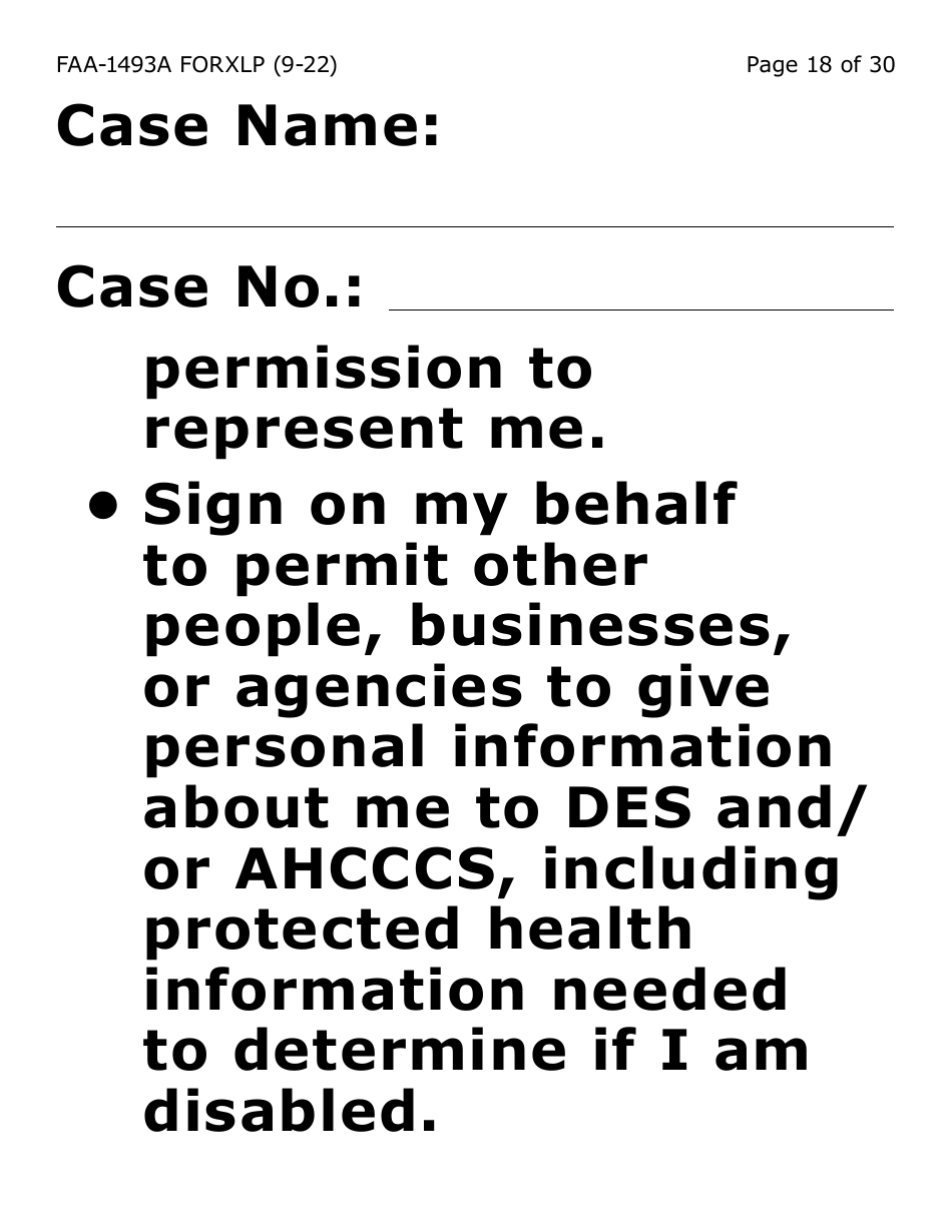 Form FAA-1493A-XLP Authorized Representative Request - Extra Large Print - Arizona, Page 18