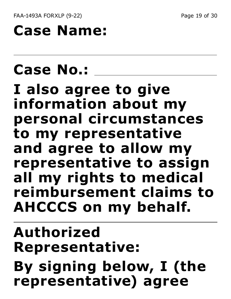 Form FAA-1493A-XLP Authorized Representative Request - Extra Large Print - Arizona, Page 19