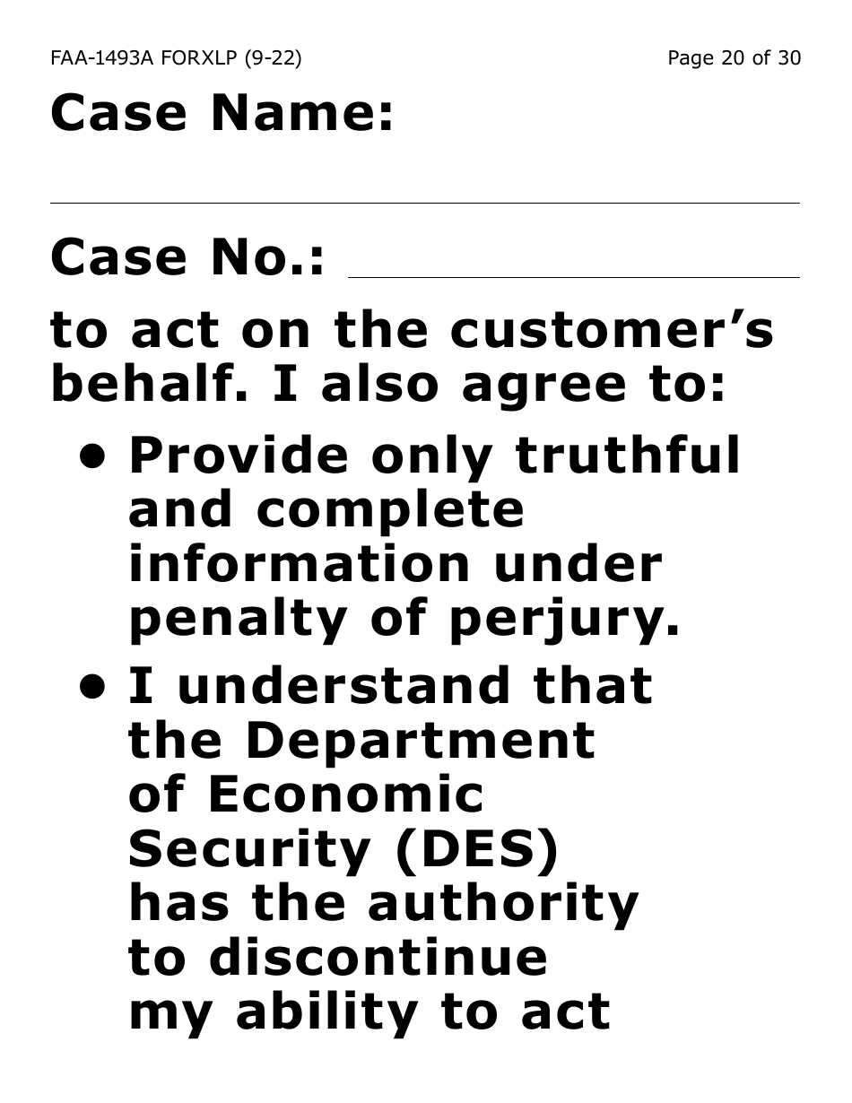 Form FAA-1493A-XLP Authorized Representative Request - Extra Large Print - Arizona, Page 20