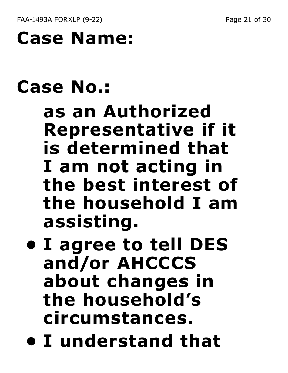 Form FAA-1493A-XLP Authorized Representative Request - Extra Large Print - Arizona, Page 21