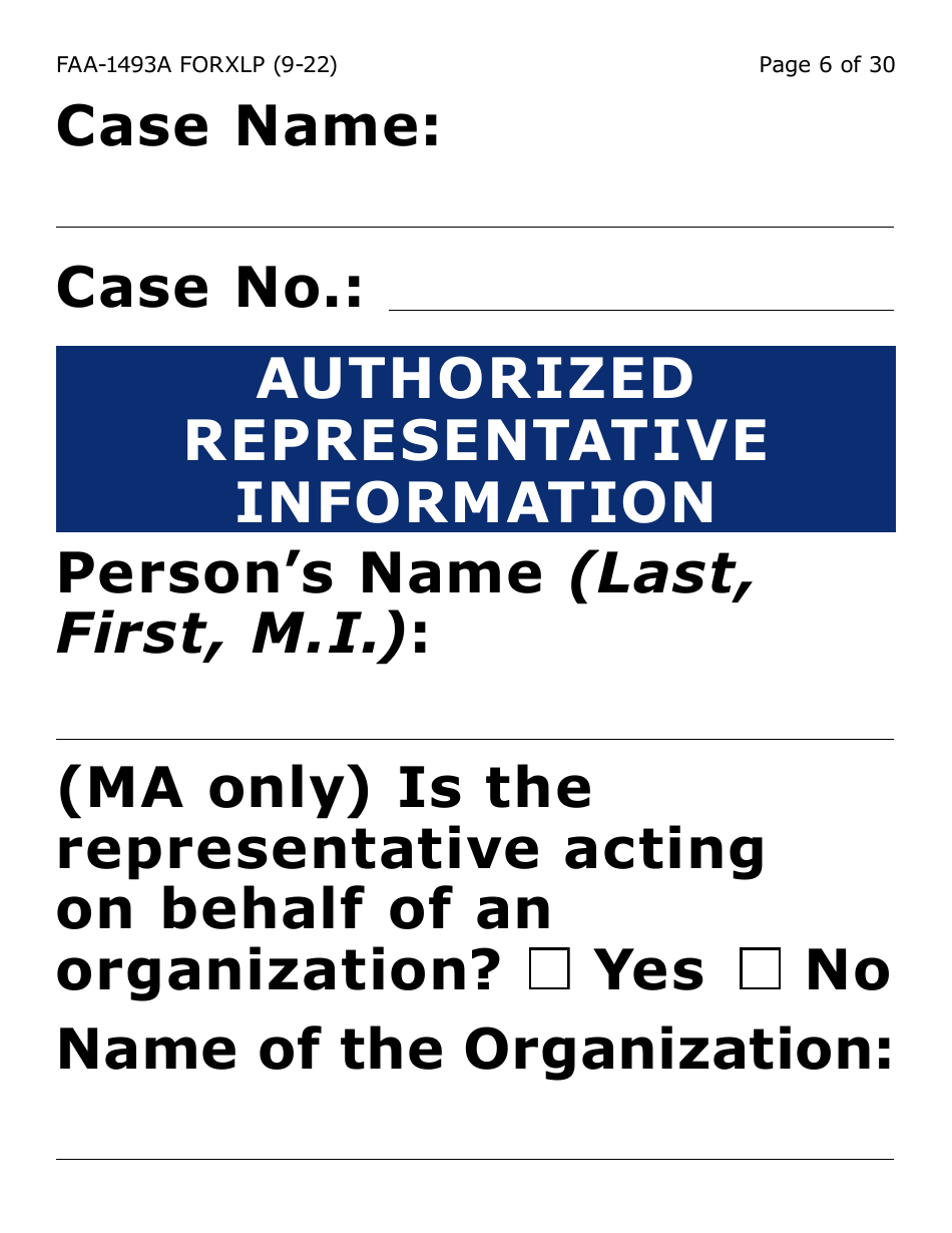 Form FAA-1493A-XLP Authorized Representative Request - Extra Large Print - Arizona, Page 6