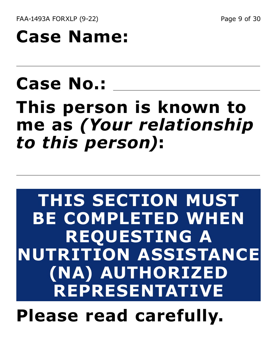 Form FAA-1493A-XLP Authorized Representative Request - Extra Large Print - Arizona, Page 9