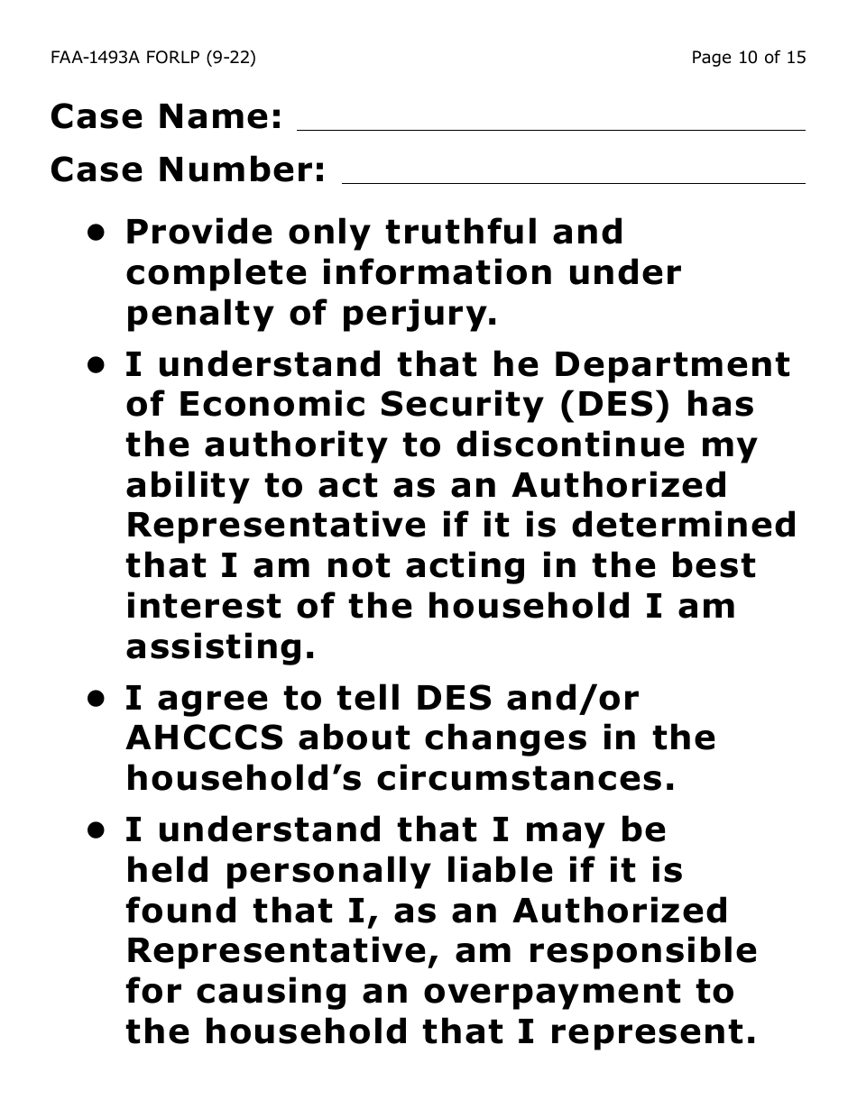 Form FAA-1493A-LP Authorized Representative Request- Large Print - Arizona, Page 10