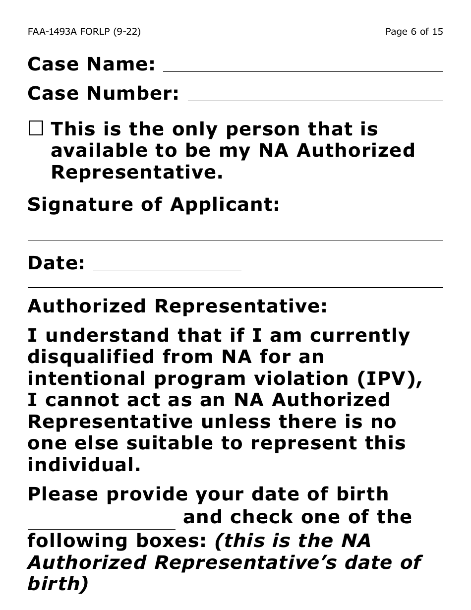 Form FAA-1493A-LP Authorized Representative Request- Large Print - Arizona, Page 6